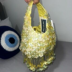 NWT VIRAL HANDCRAFTED YELLOW BEADED BAG